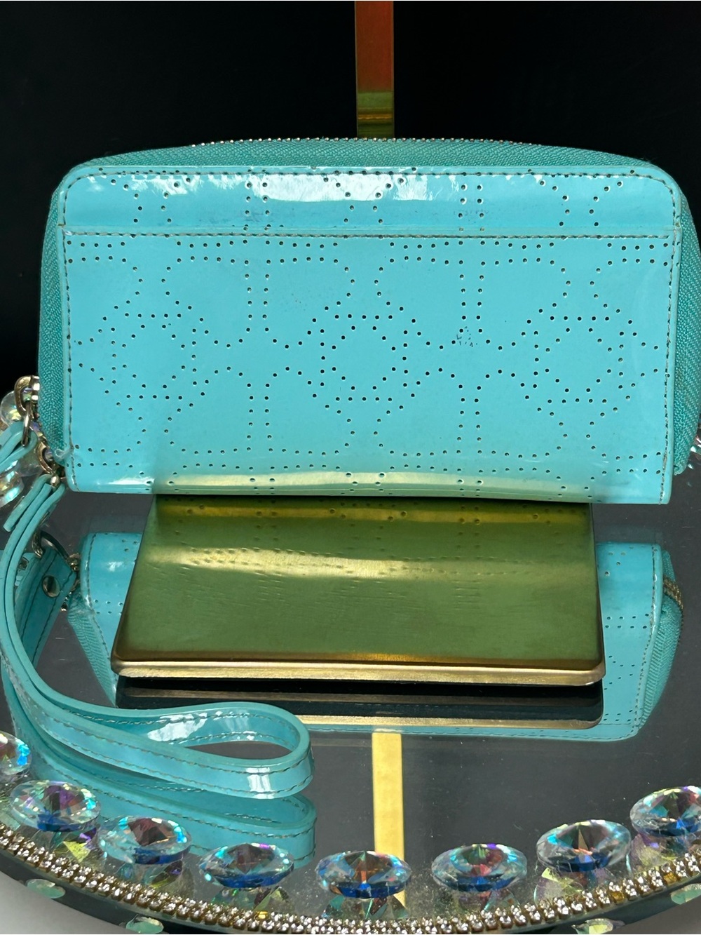 kate spade Patent Leather Zip Wristlet Wallet - Turquoise Approx. 6.5 x 3.5 - Picture 3 of 14